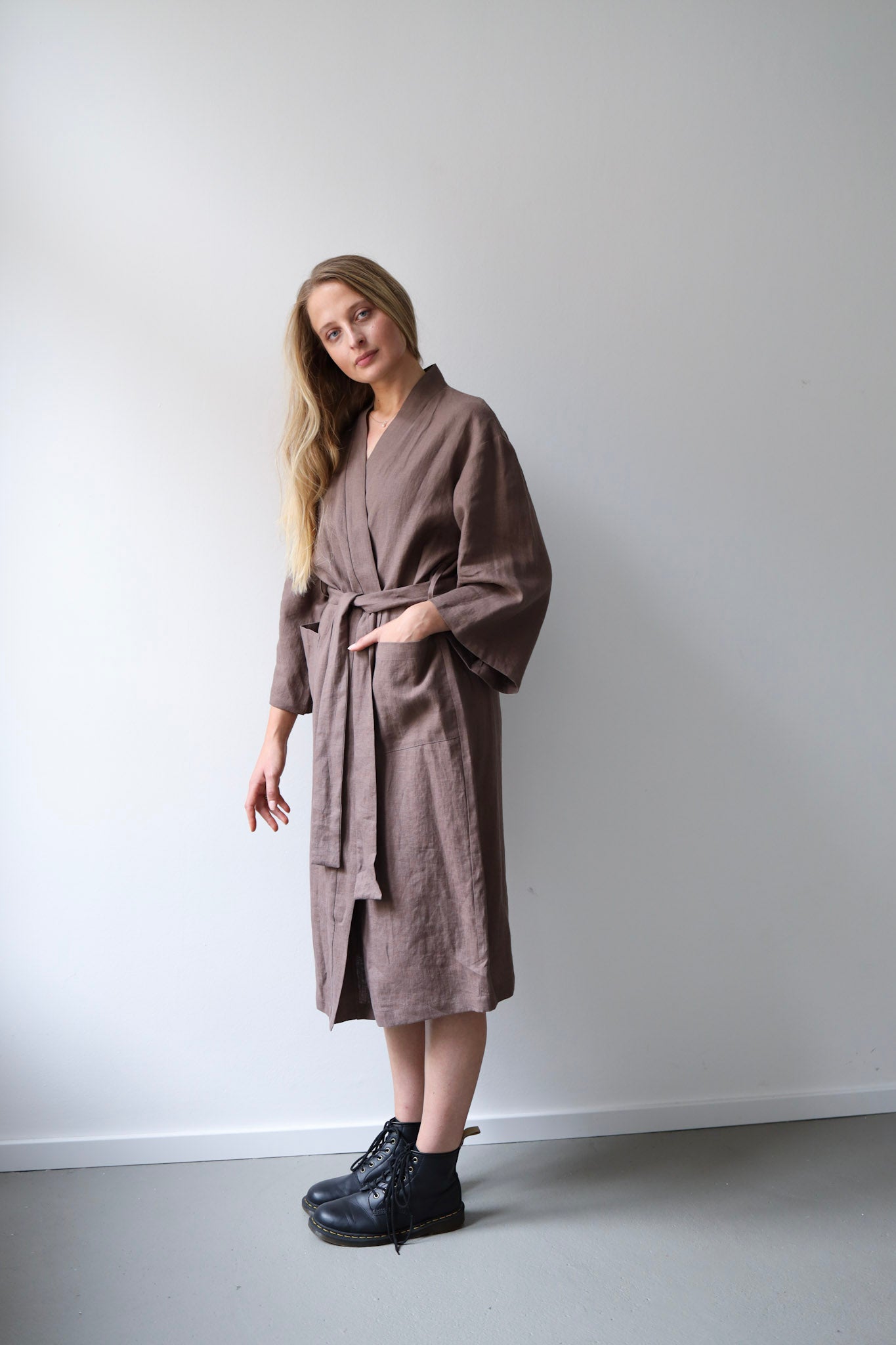 Lněné dlouhé kimono šaty GUST